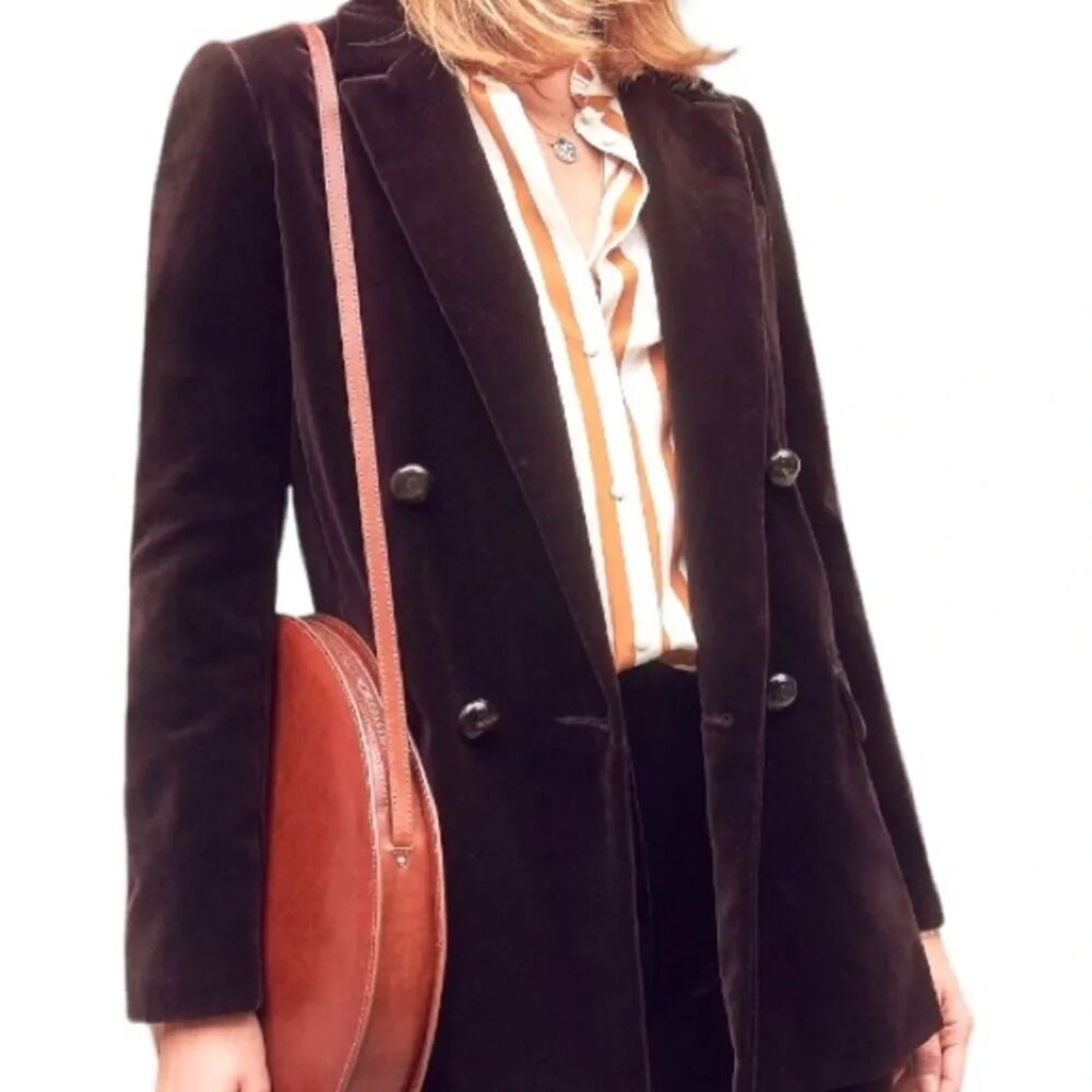 Sezane Chocolate Brown Velvet Christie Jacket 36 (S)
